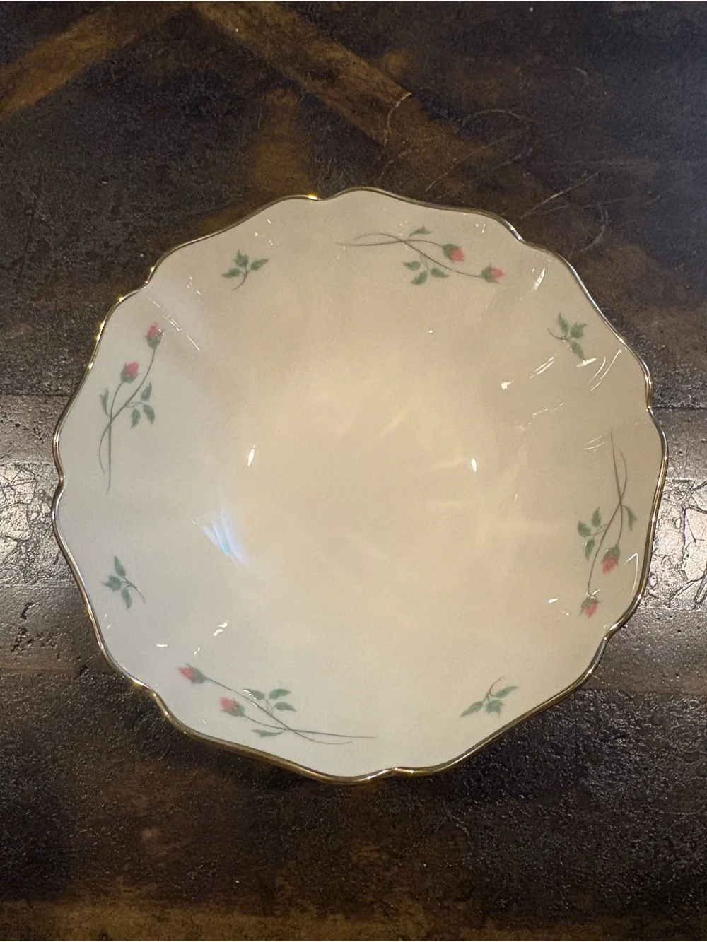 Vintage Lenox Rose Manor Scalloped Ivory Bone China Small Accent Bowl Gold Trim